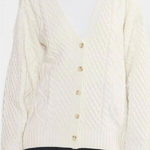 Aritzia Sunday Best Cream Cable-Knit V-Neck Sweater